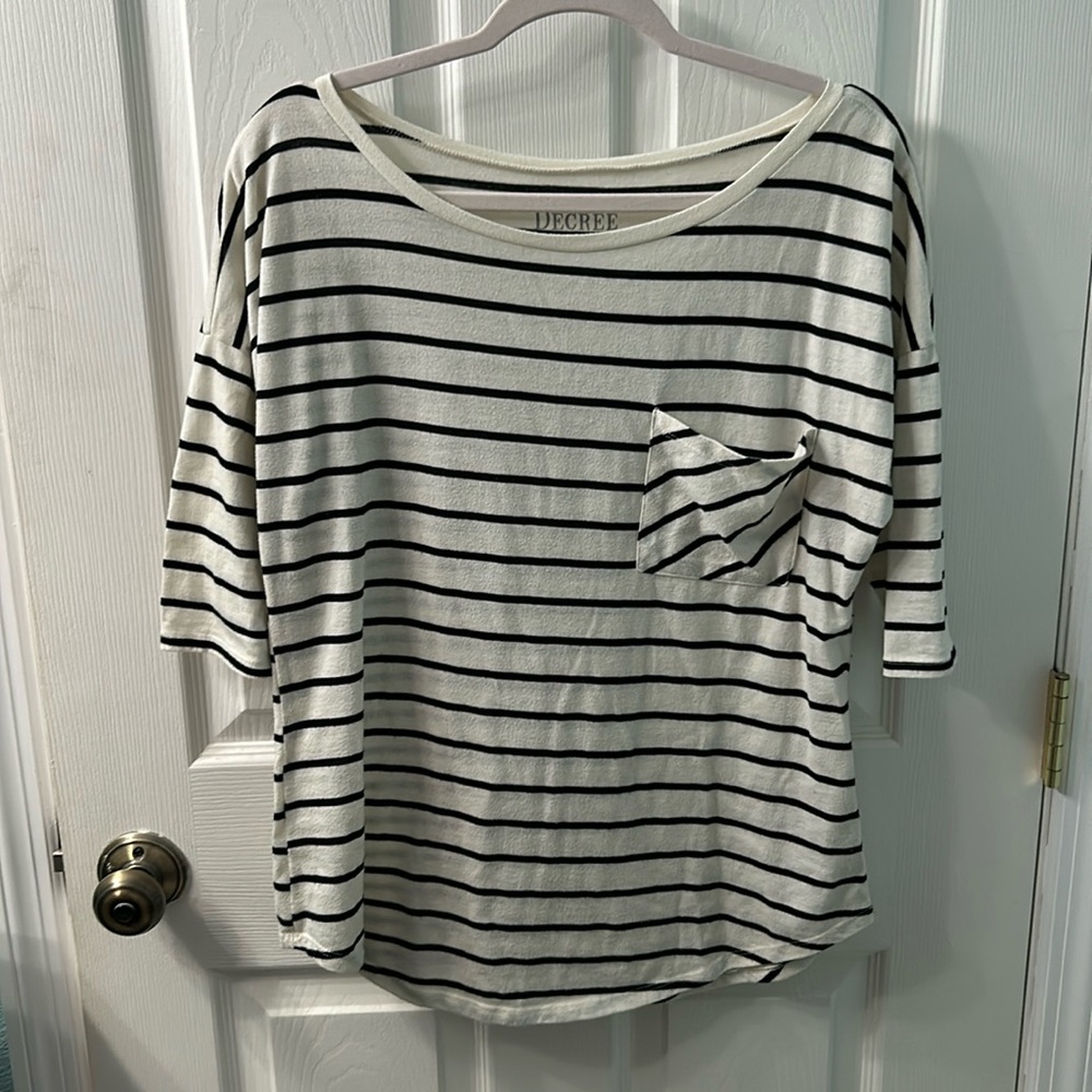 Decree Black and White Striped Top